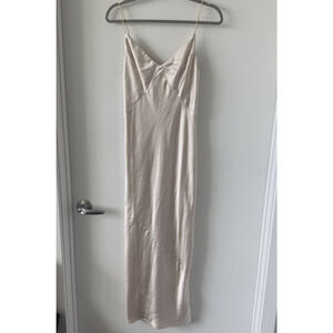 champagne Satin midi slip dress‎ Spaghetti Straps v neck Size 10